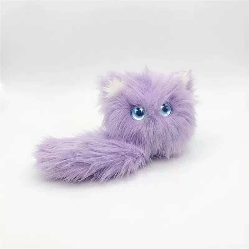 Multi‑Language AI Interactive Fluffy Lavender Cat Plush Doll, Phone Connectable, Expressive Movable Eyes